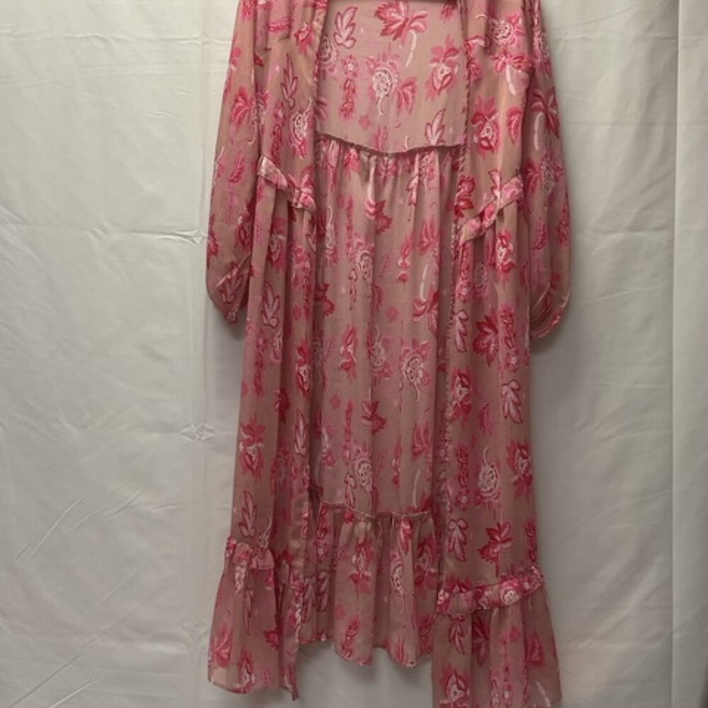 on twelfth Pink Floral Print Multi Use Open Front, Tie String, Cover Up. Size S